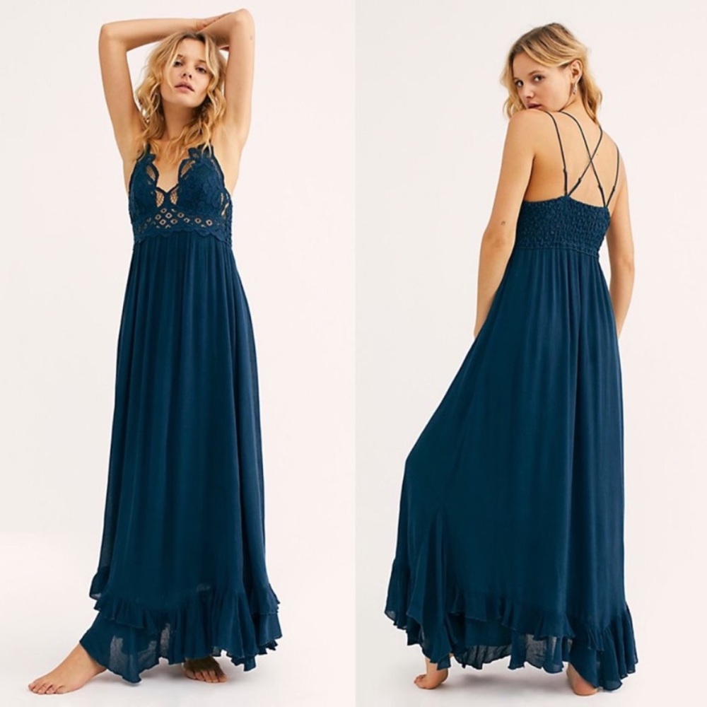 FREE PEOPLE Teal Adela Maxi Dress